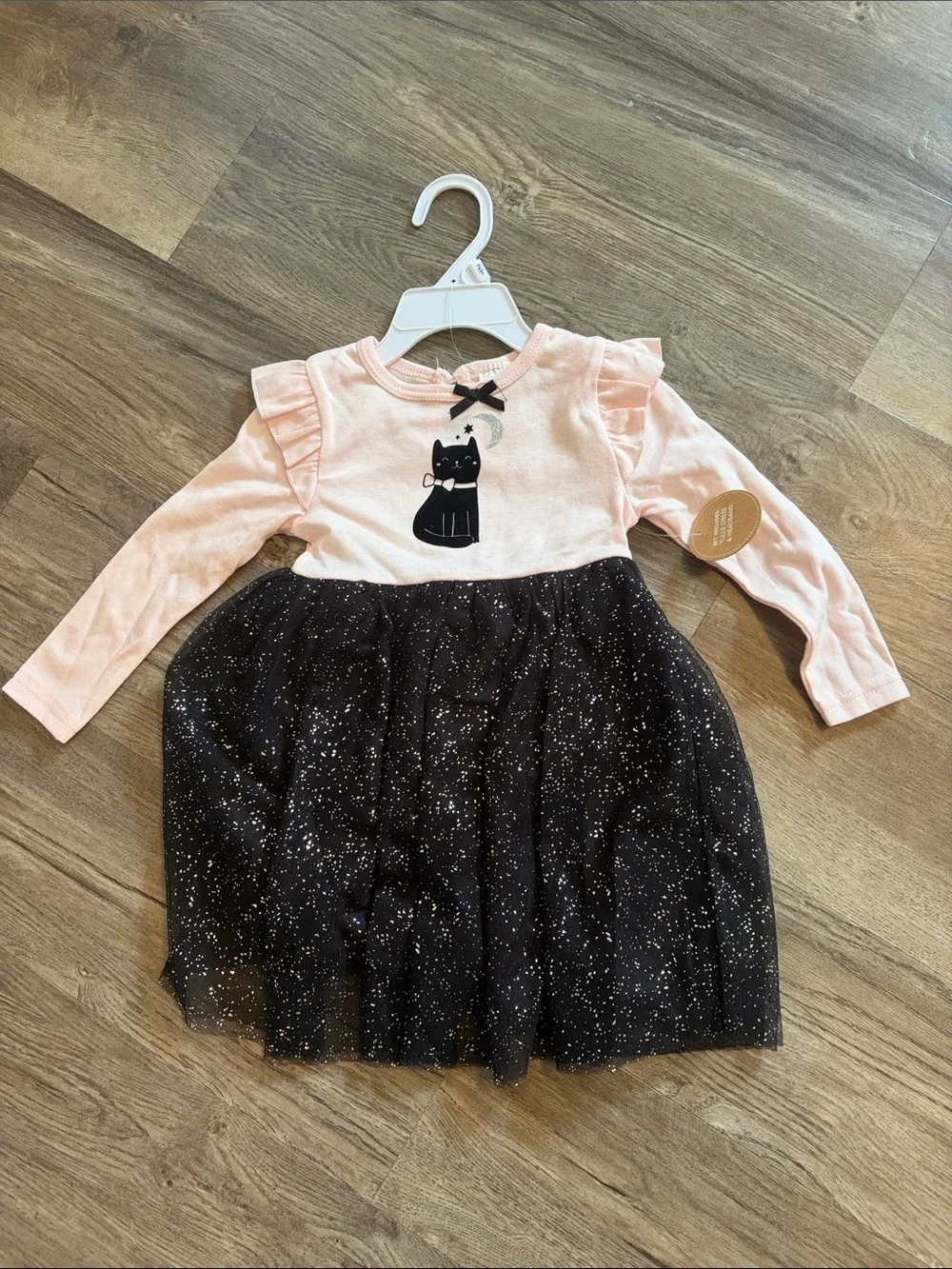 Girls Pink & Black Sparkle Cat Costume Dress - Long Sleeve Size 2T